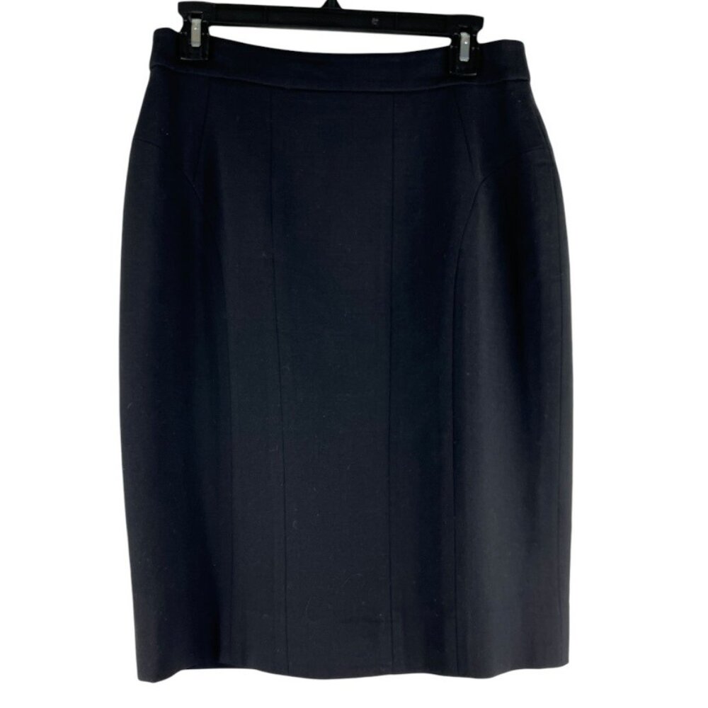 Per Se Skirt Wool (95%) Blend Black Lined Accent Zipper Size 6 Modern Executive